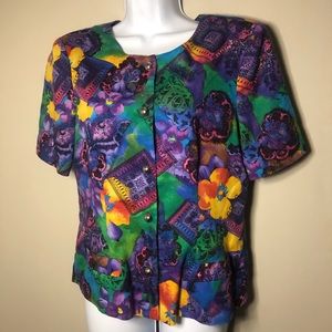 Vintage 80s Multicolor Patterned Blouse